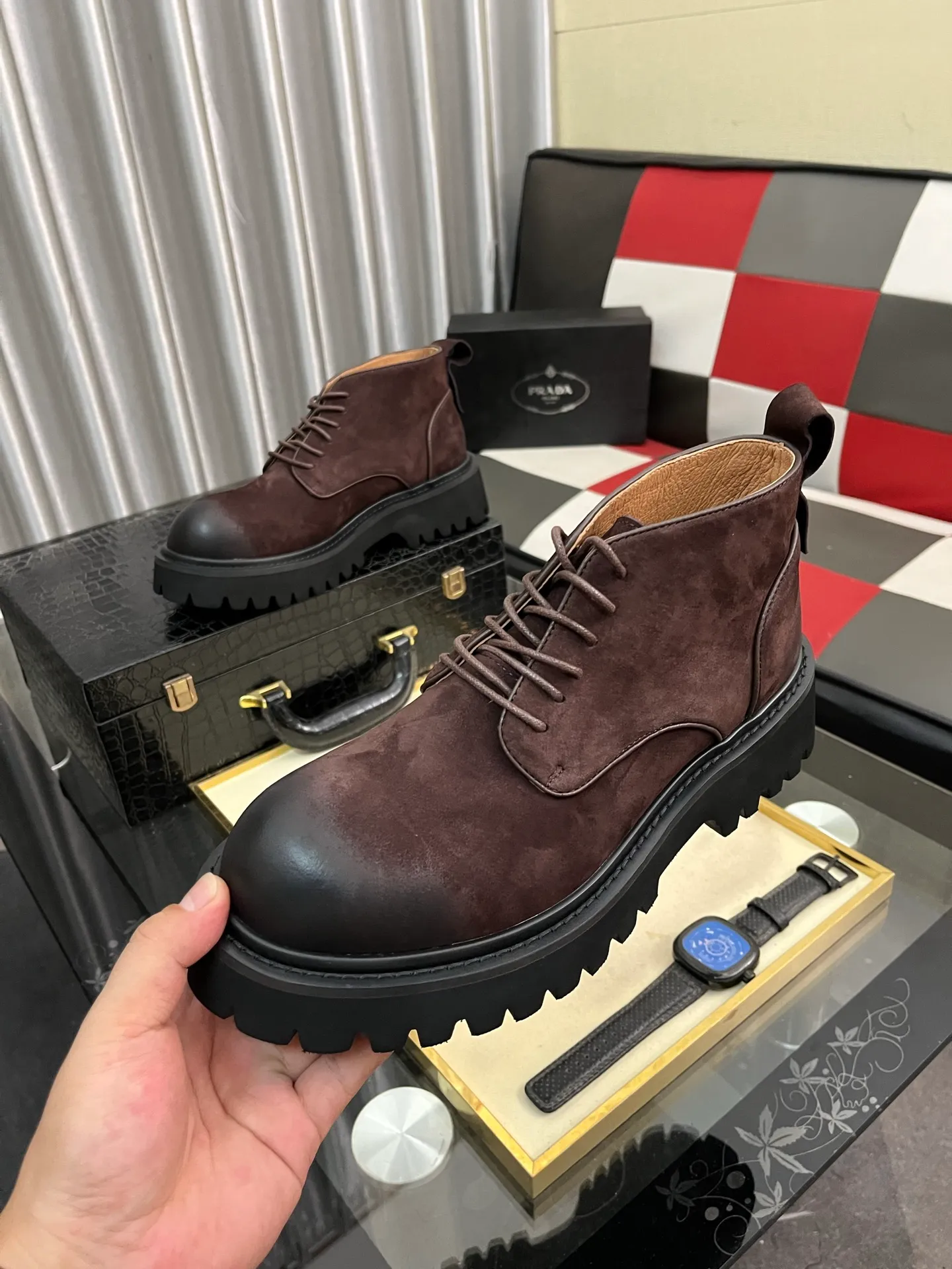 Men's shoes 💰560⌚️⌚️【PRADA】Prada - High-end quality original order·Formal leather shoes - Upper: imported 🔝 tumbled calf leather, hand-stitched mark thread, brand metal fastener cross-arm decoration - Lining: water-dyed cowhide - Outsole: ultra-light TR·rubber; molded outsole -Super high quality control·Fine workmanship: highlighted (high-end·luxury·grade) -Size :38-44